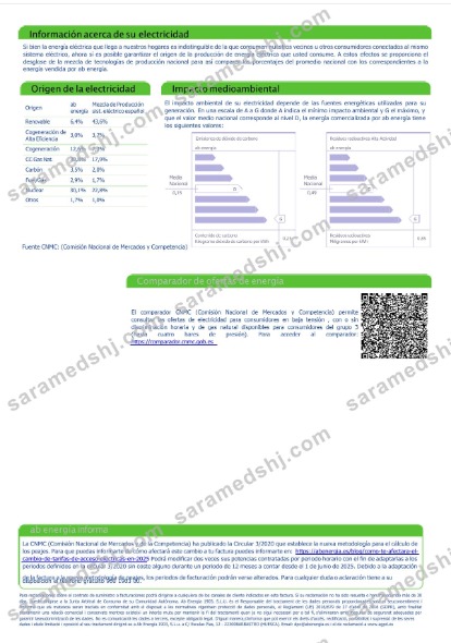 Spain Abenergía utility bill template in Word and PDF formats, 3rd page